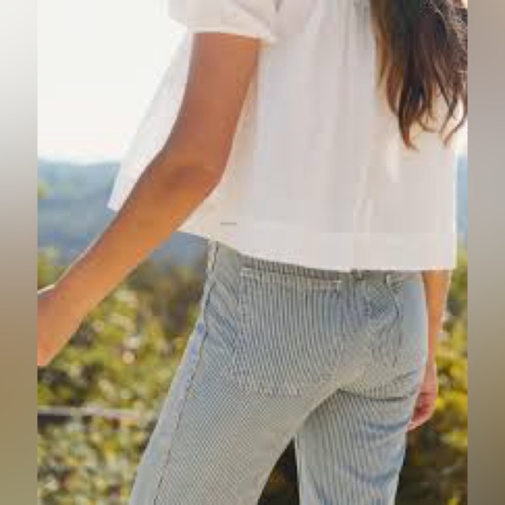 Christy Dawn Blue and White Striped Flare Jeans